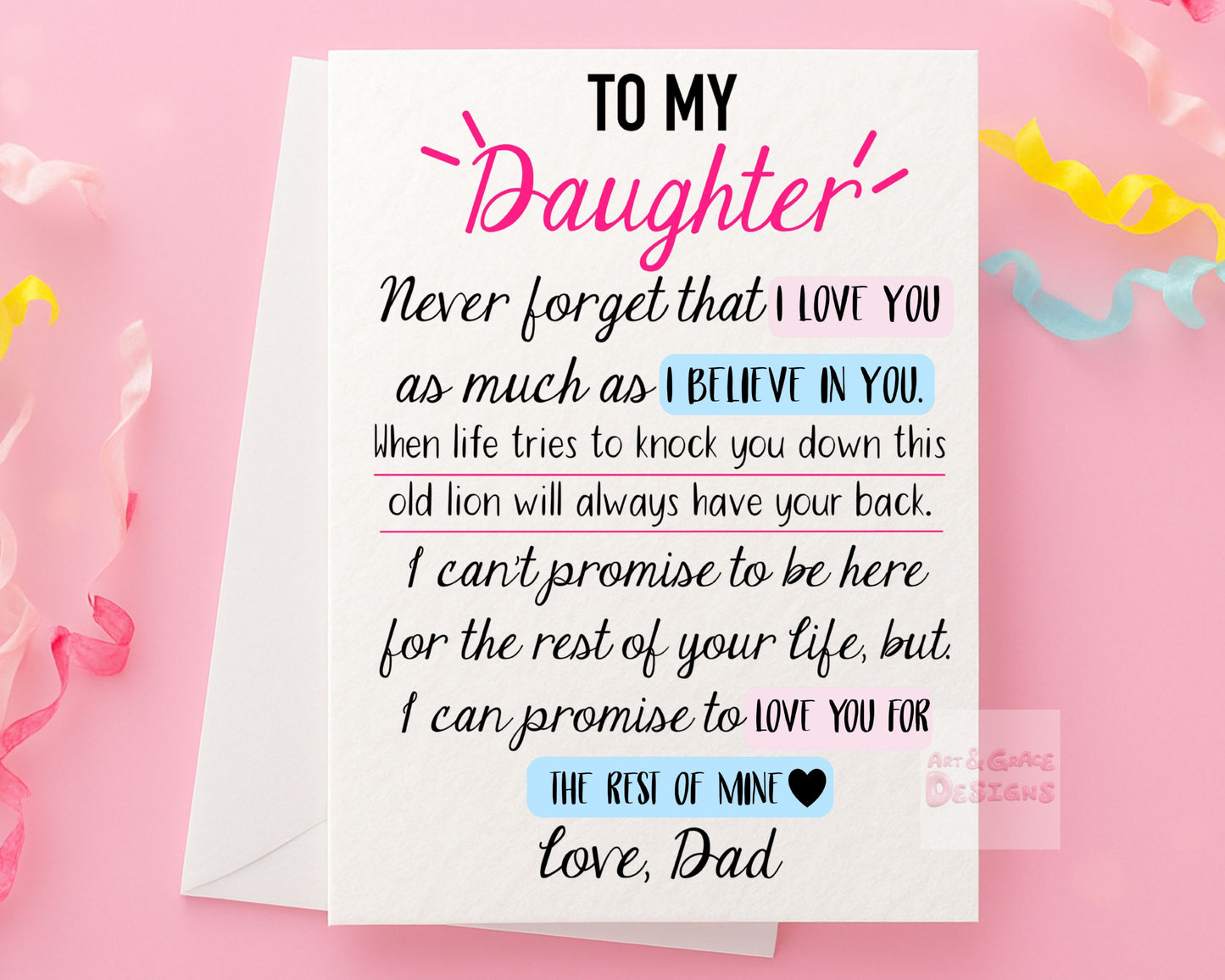 Thoughtful Birthday Card For Daughter, From Dad, I Believe In You, I Love You, Luxury Blank Card