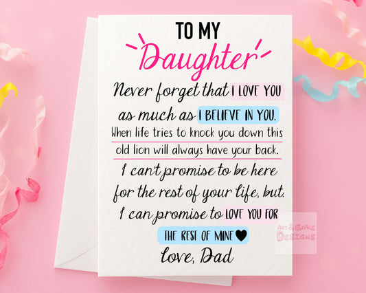 Thoughtful Birthday Card For Daughter, From Dad, I Believe In You, I Love You, Luxury Blank Card