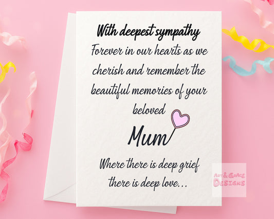 Sympathy Card For Mum - Bereavement Card - Death Anniversary - Grieving - Birthday In Heaven - Deepest Sympathy - Thinking Of You Mother
