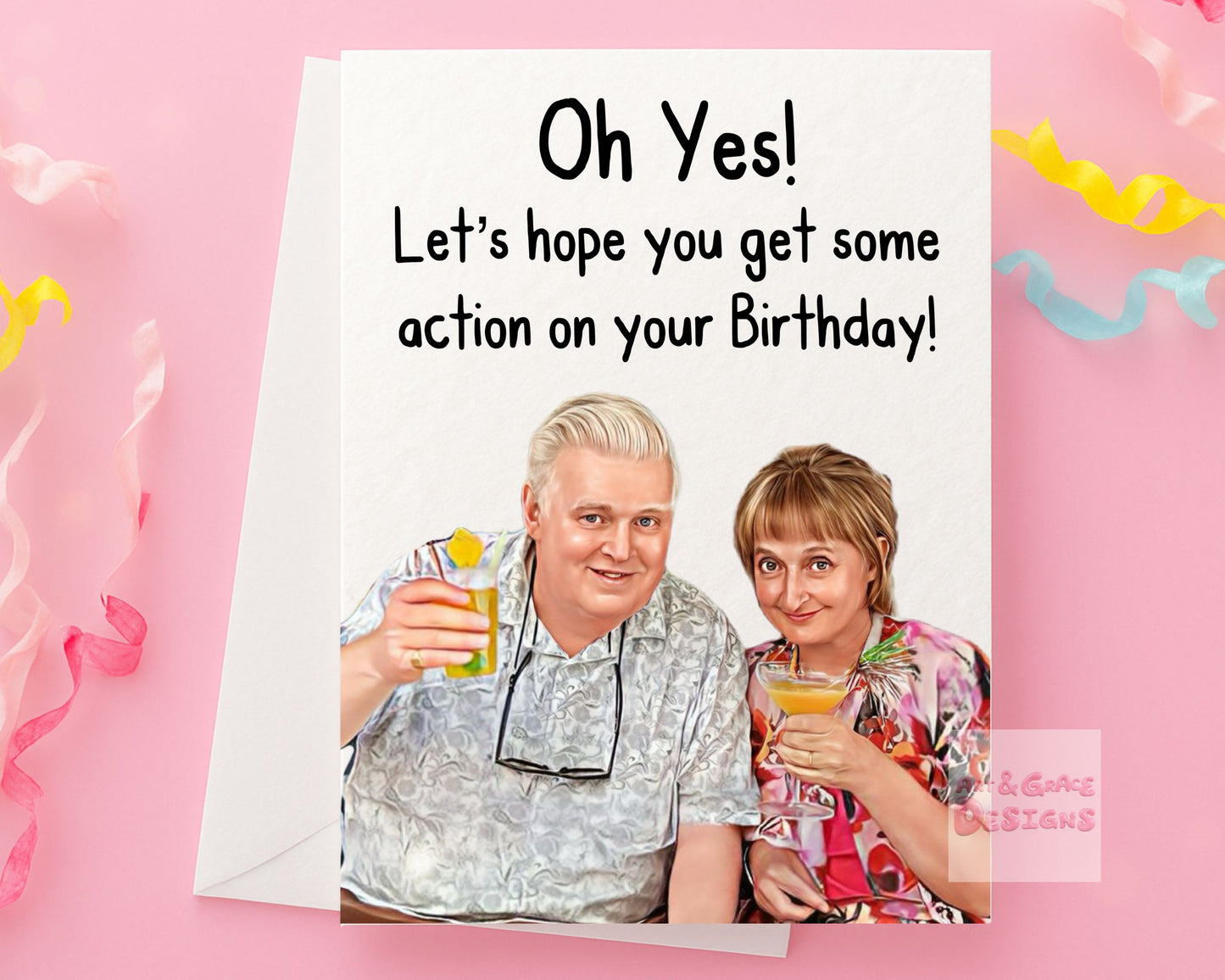 Benidorm Greeting Card - Jacqueline and Donald- Humorous Card- Funny Couple
