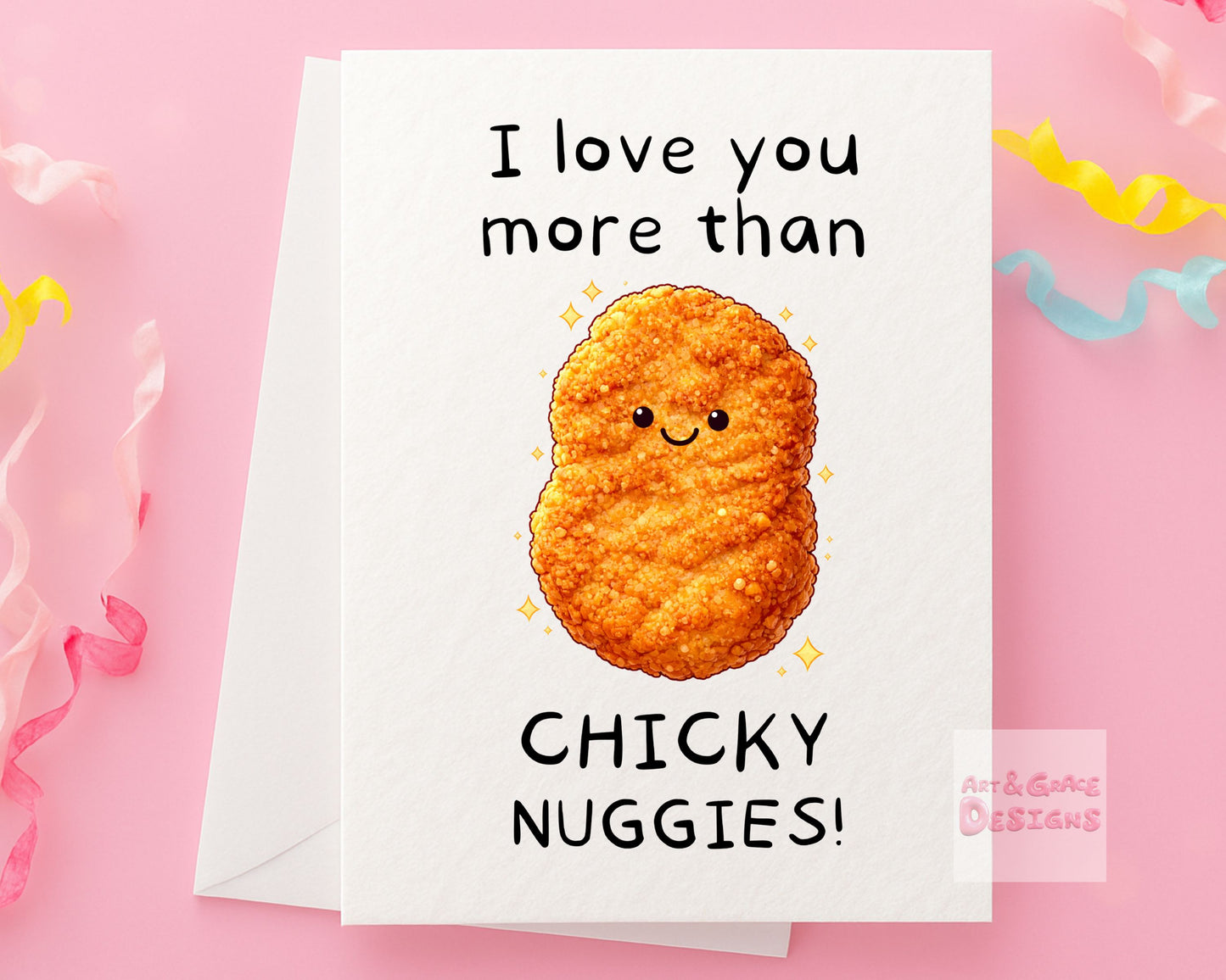 Chicken Nugget Card -Nugget Lover Card - Birthday Card For Best Friends - Valentine's Gift, Love You More Than Chicky Nuggies