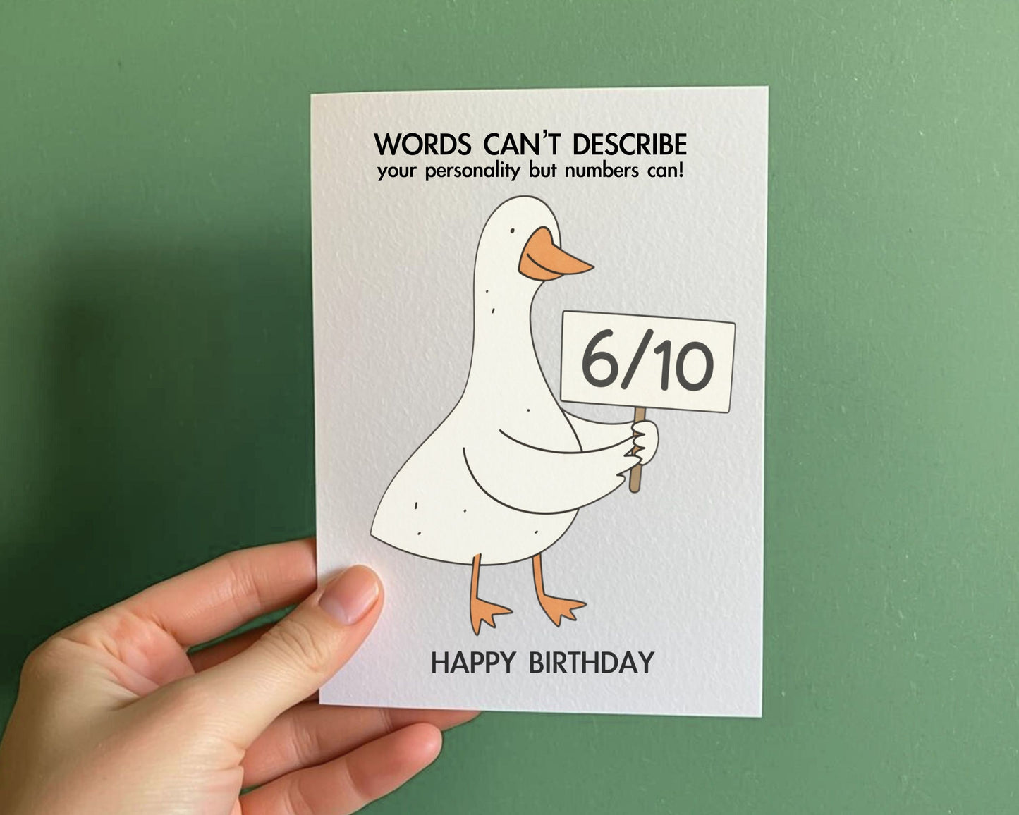 Funny Goose Birthday Card, Words Can't Describe Your Personality But Numbers Can, Rude Card For Sibling, Partner, Friend