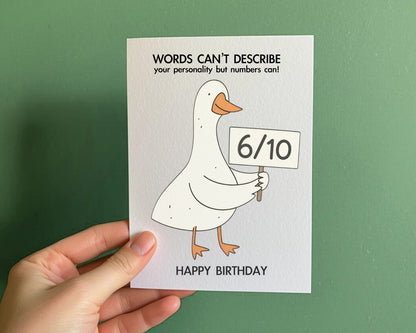 Funny Goose Birthday Card, Words Can't Describe Your Personality But Numbers Can, Rude Card For Sibling, Partner, Friend