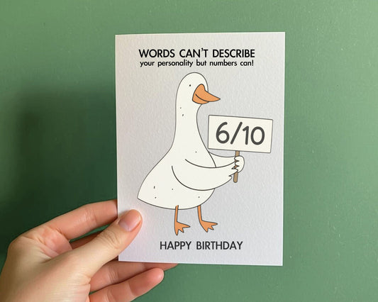 Funny Goose Birthday Card, Words Can't Describe Your Personality But Numbers Can, Rude Card For Sibling, Partner, Friend
