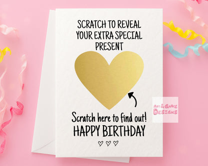 Funny Birthday Surprise Card, Cheeky Gift Reveal Greeting Card, Birthday Card,  Rude Birthday Gift For BoyFriend, Partner, Husband, Gold Heart
