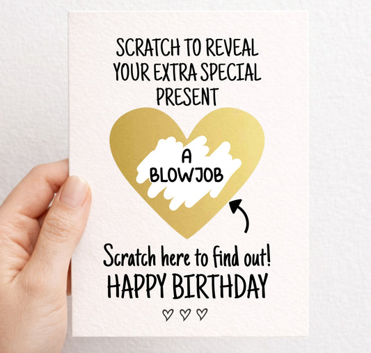Funny Birthday Surprise Scratch Card, Cheeky Gift Reveal Greeting Card, Birthday Card,  Rude Birthday Gift For BoyFriend, Partner, Husband, Gold Heart