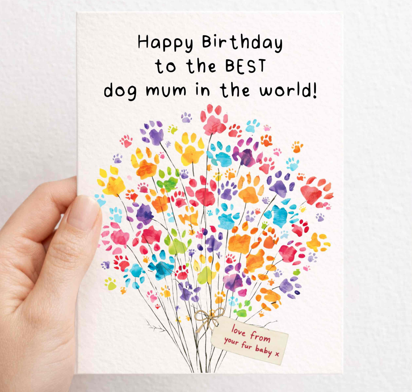Cute Birthday Card From The Dog, Pet  Birthday Greeting Card, Paw Print Bouquet