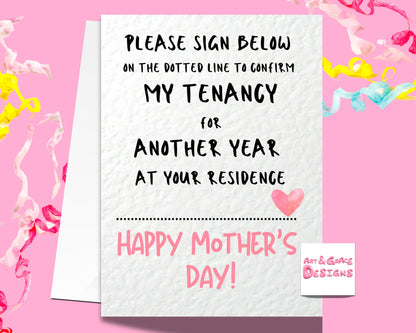 Funny Mother's Day Card - Another Year Living At Your House- Humorous - Thankyou Mum