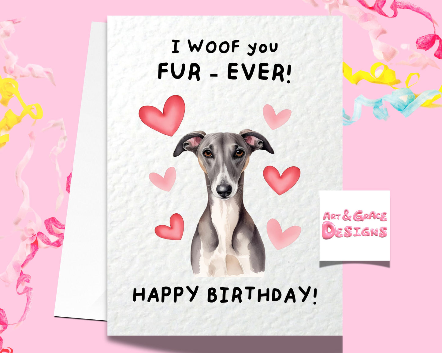 Cute Dog Card - Pick Your Favourite Breed Of Dog Birthday Card- Whippet- Dachshund - French Bulldog- Labrador - Pug - Cockapoo- Retriever