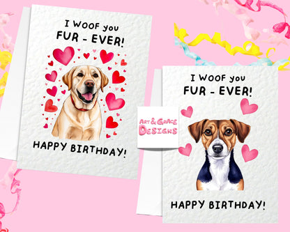 Cute Dog Card - Pick Your Favourite Breed Of Dog Birthday Card- Whippet- Dachshund - French Bulldog- Labrador - Pug - Cockapoo- Retriever