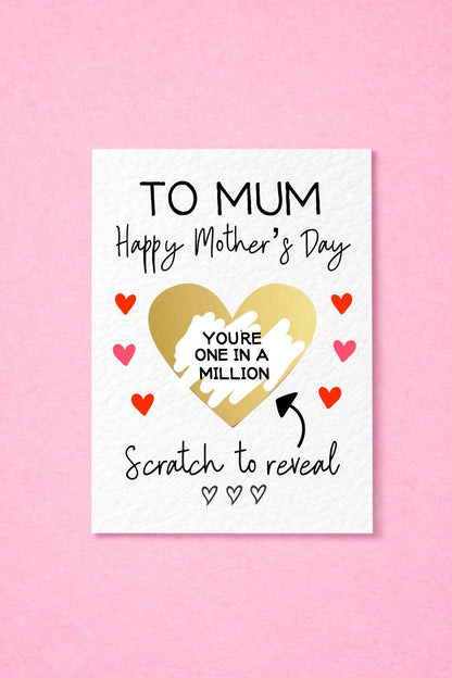 Mother's Day Surprise Scratch Card, You're One In A Million, Greeting Card, Surprise Gift, Gold Heart