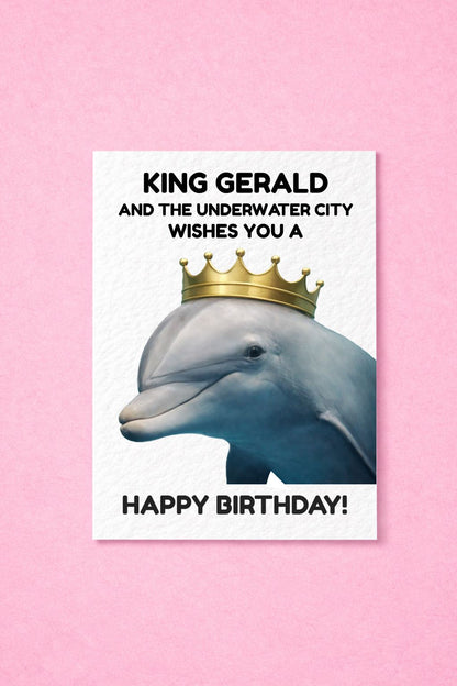 Funny Gerald the Dolphin Birthday Card, Underwater City Meme Card