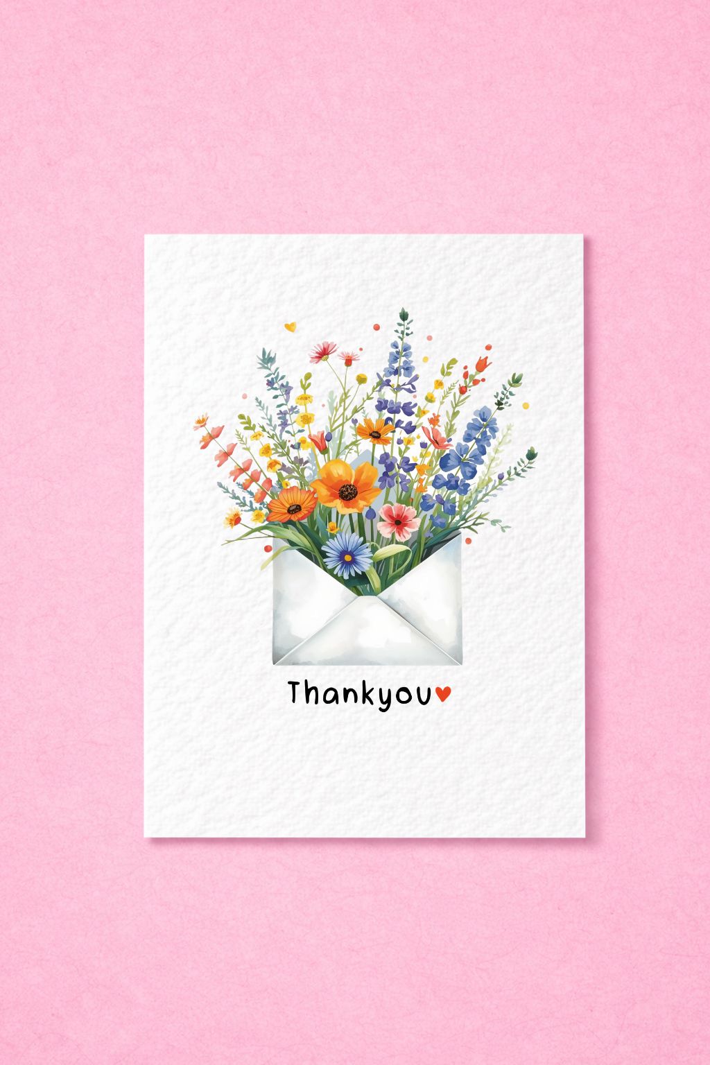 Luxury Thank You Card - Cute Wild Flowers In Envelope, Gratitude Greeting Card