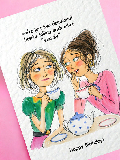 Funny Birthday Card For Friend, Relatable Bestie Whimsical Drawing Illustration Greeting, Gift