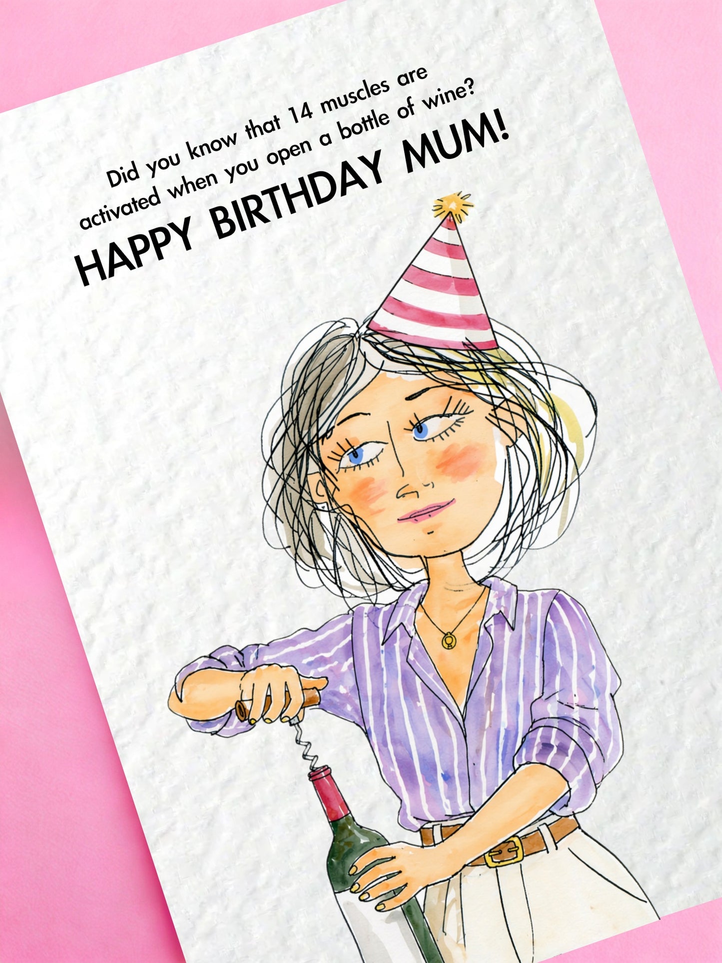 Funny Birthday Card For Mum, Wine Joke Gift, 14 Muscles Activated When Opening A Bottle Of Wine