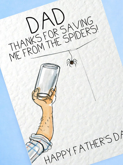 Funny Spider Card For Dad, Funny Father’s Day Card, Thanks For Saving Me, Cute Crown Illustration, Greeting Gift