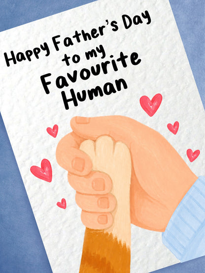 Father's Day Card From The Cat, Favourite Human, Pet Birthday Greeting Card, Paw Print
