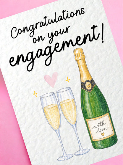 Congratulations on Your Engagement Card – Champagne & Prosecco Illustration, Engagement Celebration Card