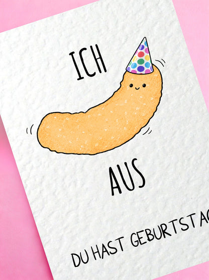 Funny German Meme Birthday Card – "Ich Aus Du Hast Geburtstag!", Cute Party Snack Greeting Card, Quirky Birthday Card