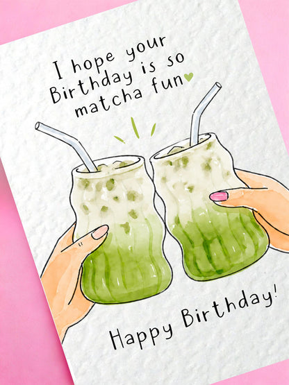 Matcha Birthday Card: Cute Milk Green Drink Greeting Card