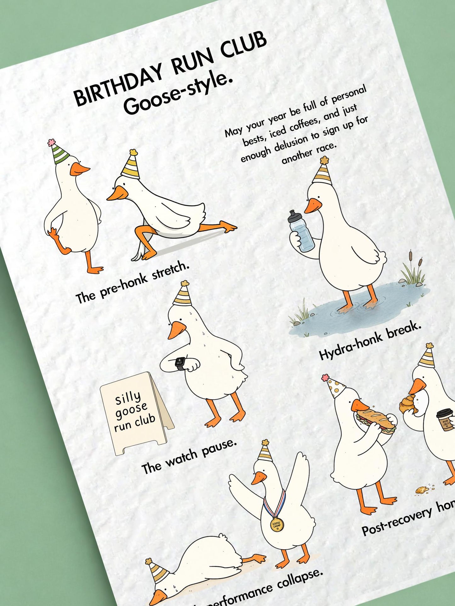 Birthday Run Club, Goose-Style Greeting Card, Funny Runners, Marathon, Half Marathon & Run Club Gift