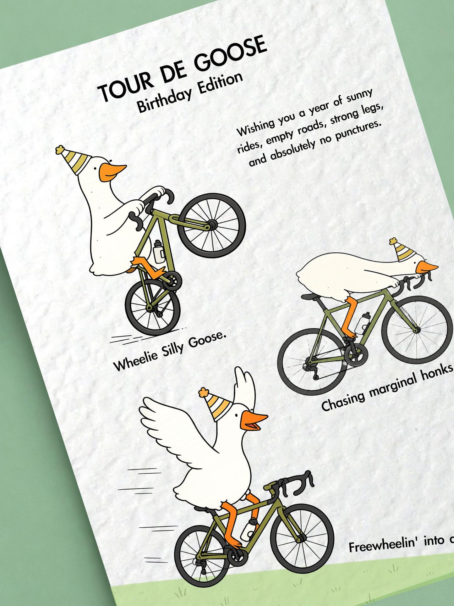 Funny Cycling Birthday Card, Tour De Goose, Road Bike Birthday Card, Cyclist Gift