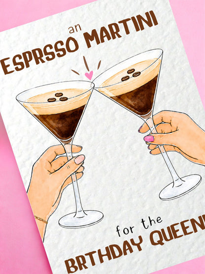 Espresso Martini Birthday Card, Birthday Queenie Card, Funny Cocktail Best Friend, Coffee Lover Gift