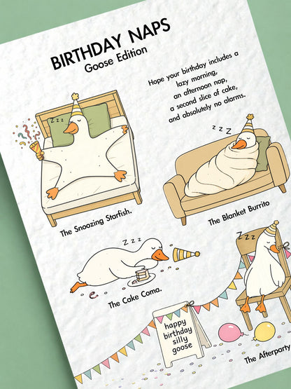 Birthday Naps Goose Birthday Card, Funny Birthday Card for Her, Him or Friend, Cute Goose Birthday Card, Humorous Birthday Greeting Card