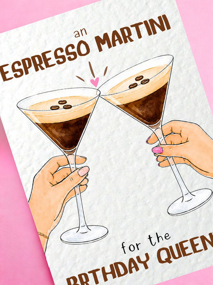 Espresso Martini Birthday Card, Birthday Queenie Card, Funny Cocktail Best Friend, Coffee Lover Gift