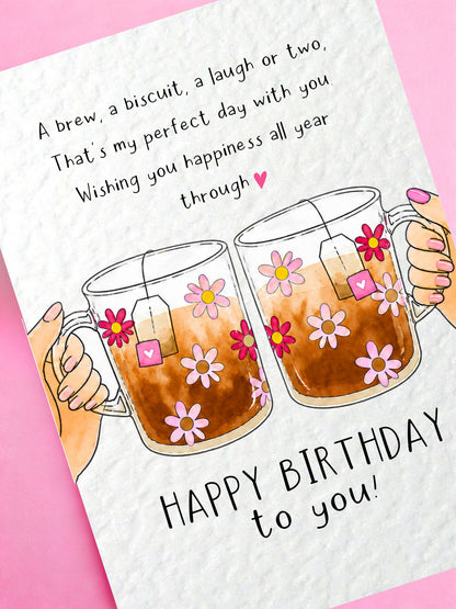 Tea Lover Birthday Card, Happy Birthday Tea Card, Best Friend Cute Tea & Biscuit Birthday Card Poem Verse Gift