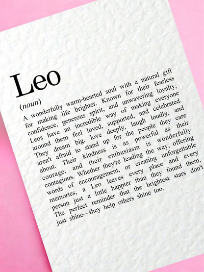 Leo Zodiac Birthday Card, Star Sign Definition Card, Astrology Leo Gift for Her, Horoscope, July August Birthday