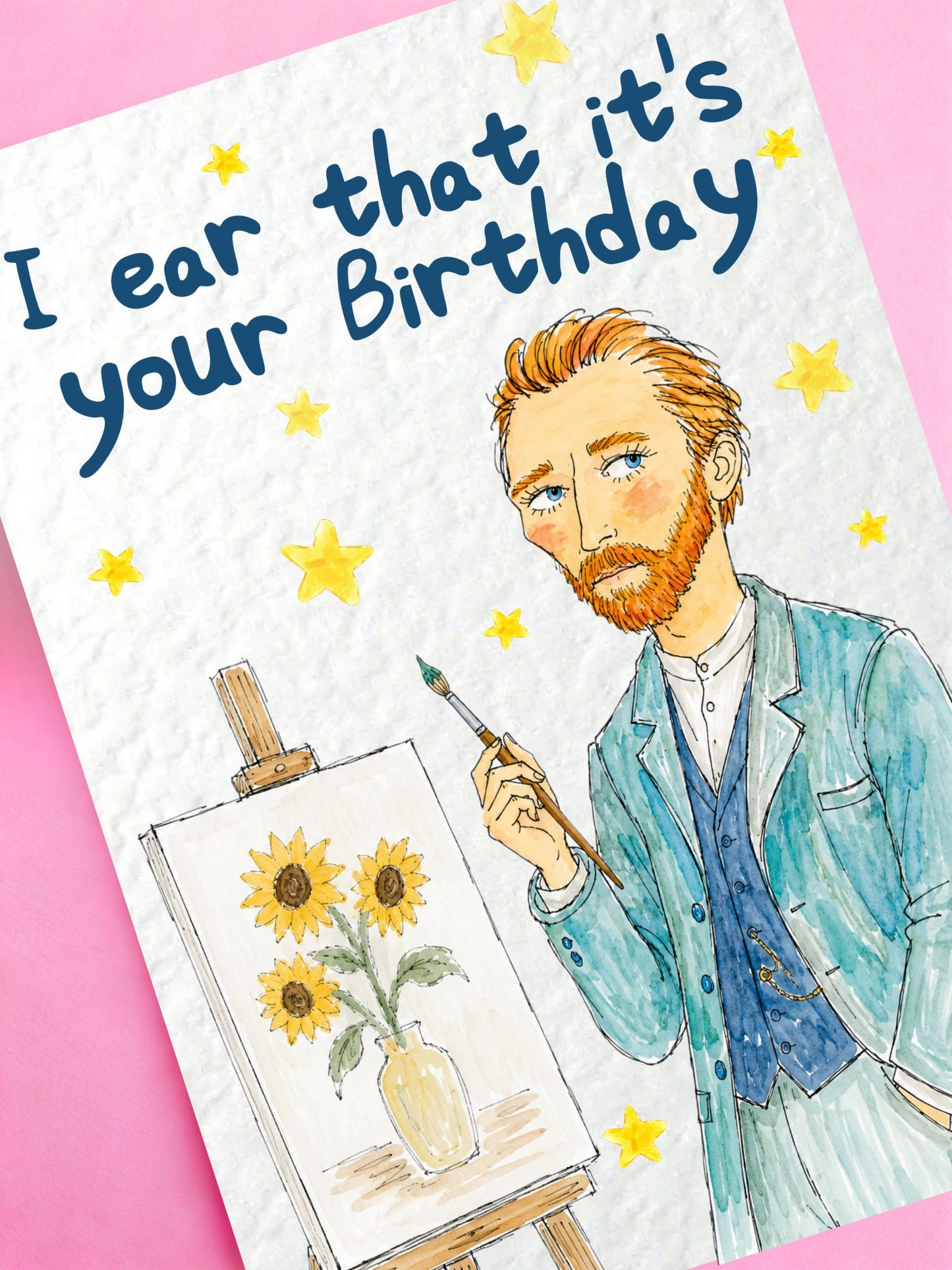I Ear That It's Your Birthday, Funny Van Gogh Birthday Card,  Art Lover Pun Greeting Card, Painter Gift