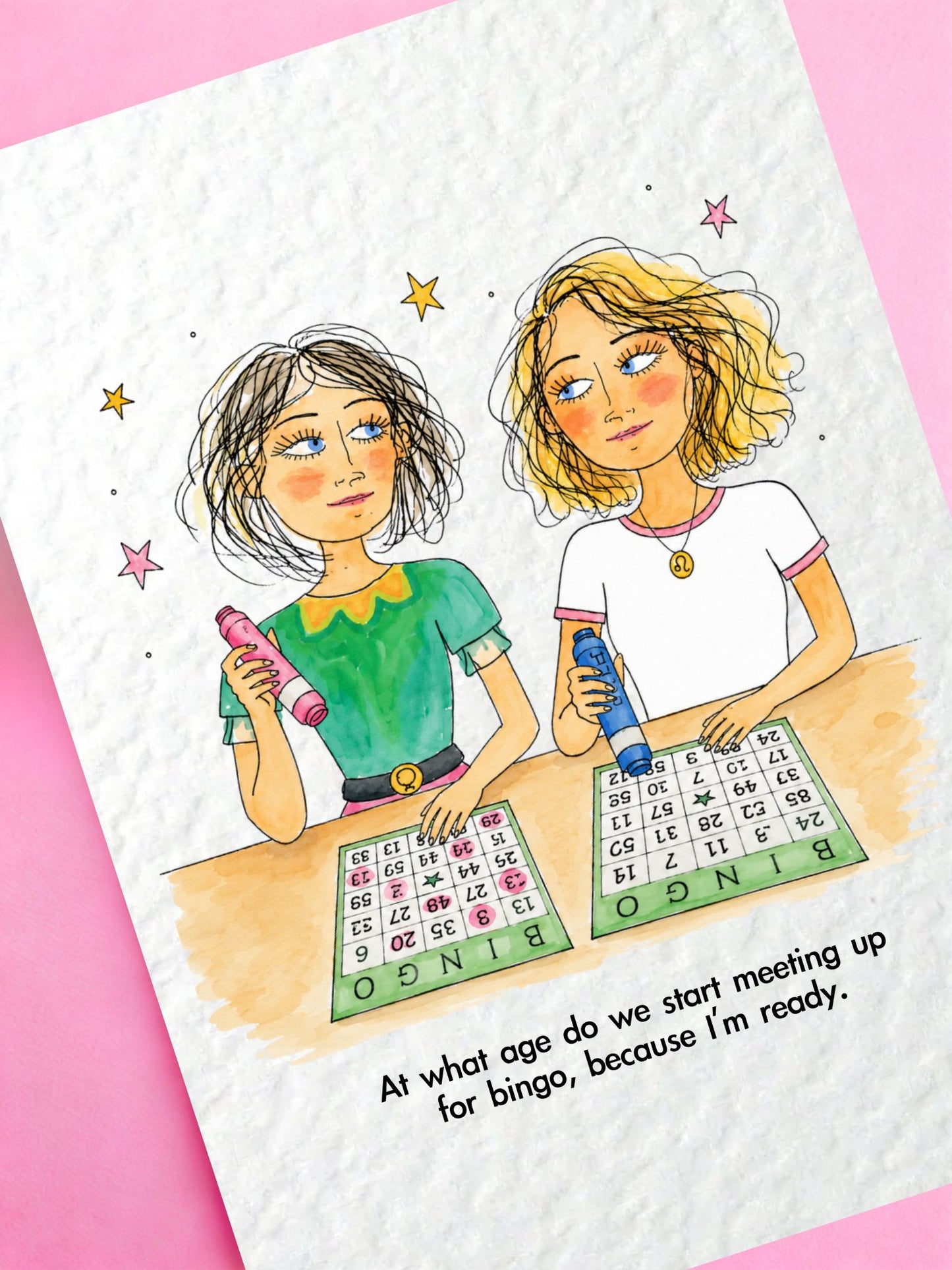 Funny Bingo Card, Quirky Illustration Birthday Card for Friend, Humorous, Funny, Aging, Best Friend