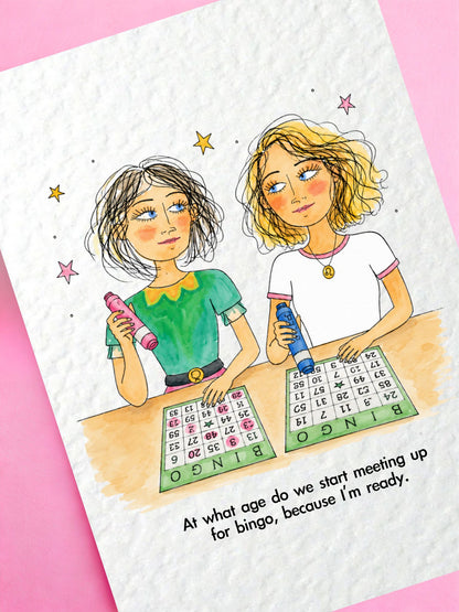 Funny Bingo Card, Quirky Illustration Birthday Card for Friend, Humorous, Funny, Aging, Best Friend