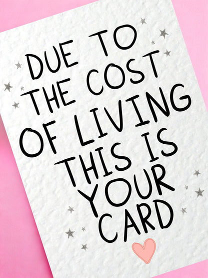 Funny Birthday Card, Cost of Living Card, Humorous Greeting Funny Friend Card, Cheeky Minimalist Gift