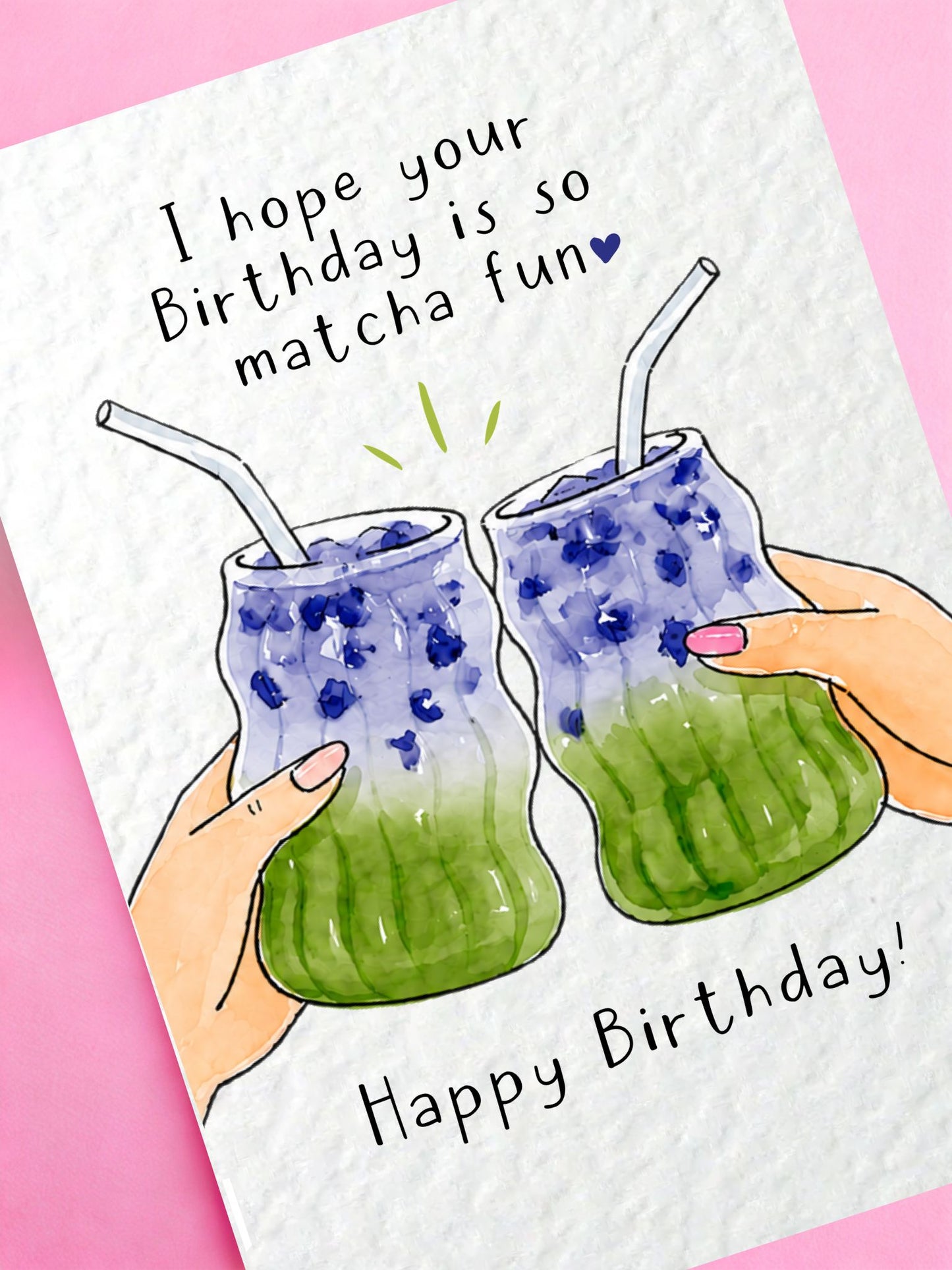 Matcha Birthday Card: Cute Blue And Green Drink Blueberry Ube Greeting Card