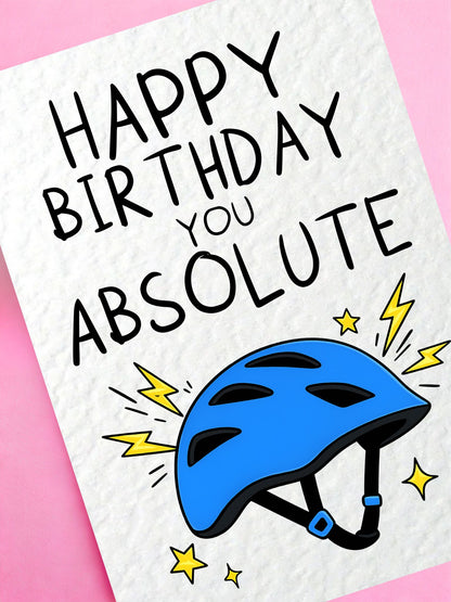 Funny Cycling Birthday Card, Happy Birthday You Absolute Helmet Card, Cyclist Bike Lover Greeting Card, Humour