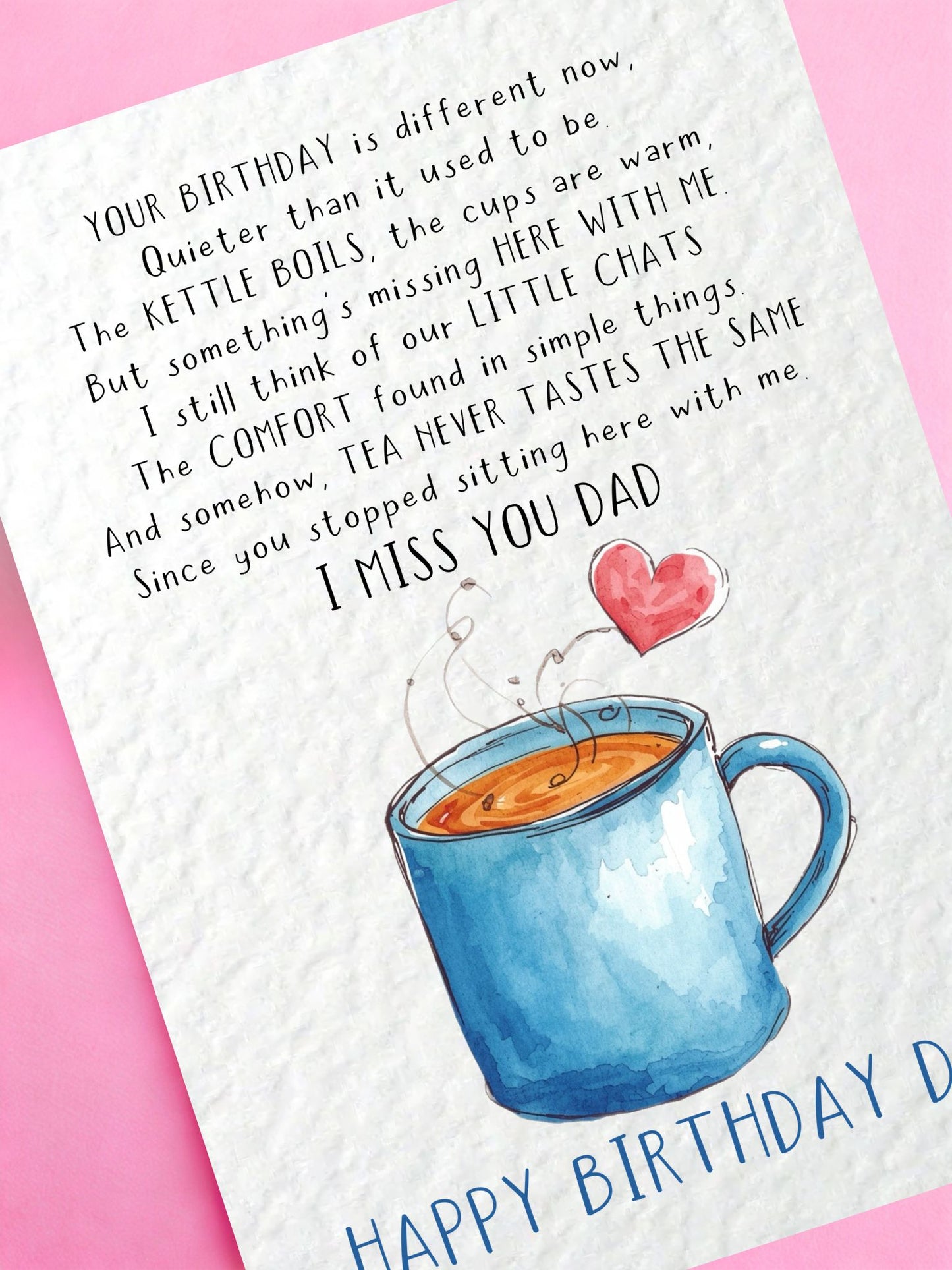 Grief Birthday Card for Dad, Memorial Dad Card, Sympathy Card for Loss of Father, Tea Cup Remembrance Card
