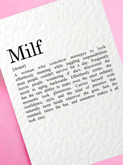 MILF Funny Greeting Card, Cheeky Birthday for Wife or Girlfriend,  Funny Mother's Day, Dictionary Definition Gift