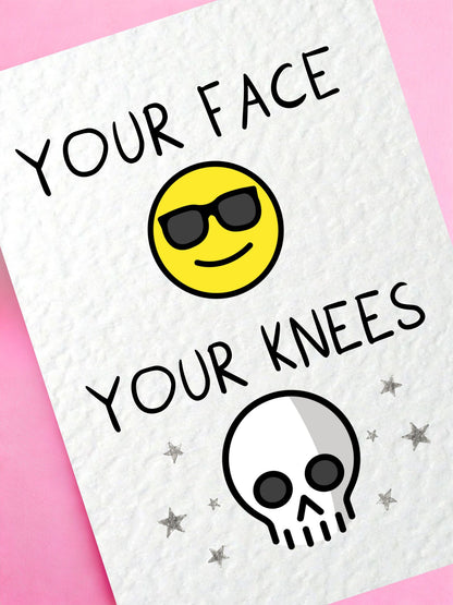 My Face My Knees Funny Greeting Card, Funny Aging, Knee Pain Humour Greeting Gift