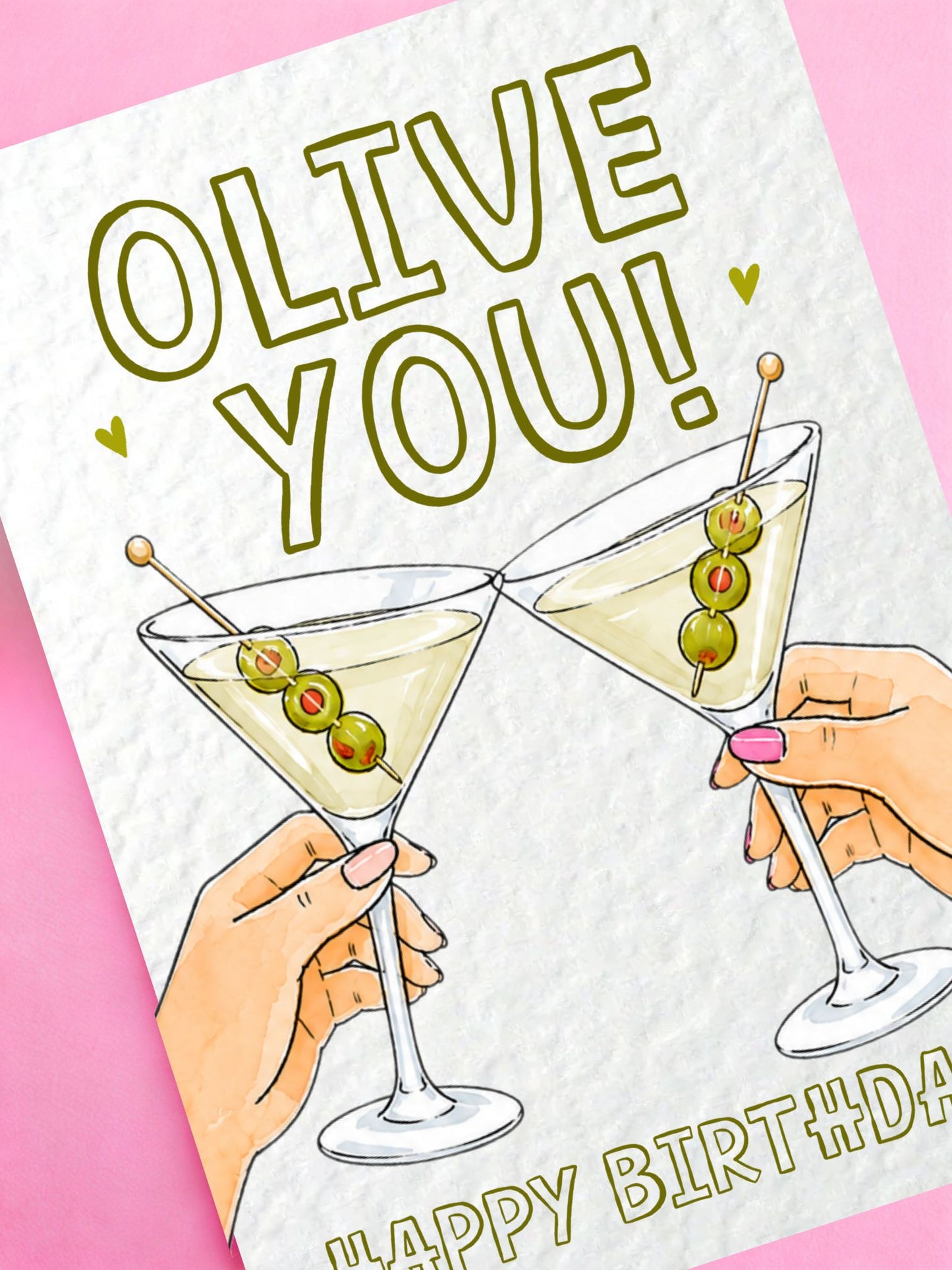 Olive You Birthday Card, Funny Martini Best Friend Birthday Card, Cocktail Lover