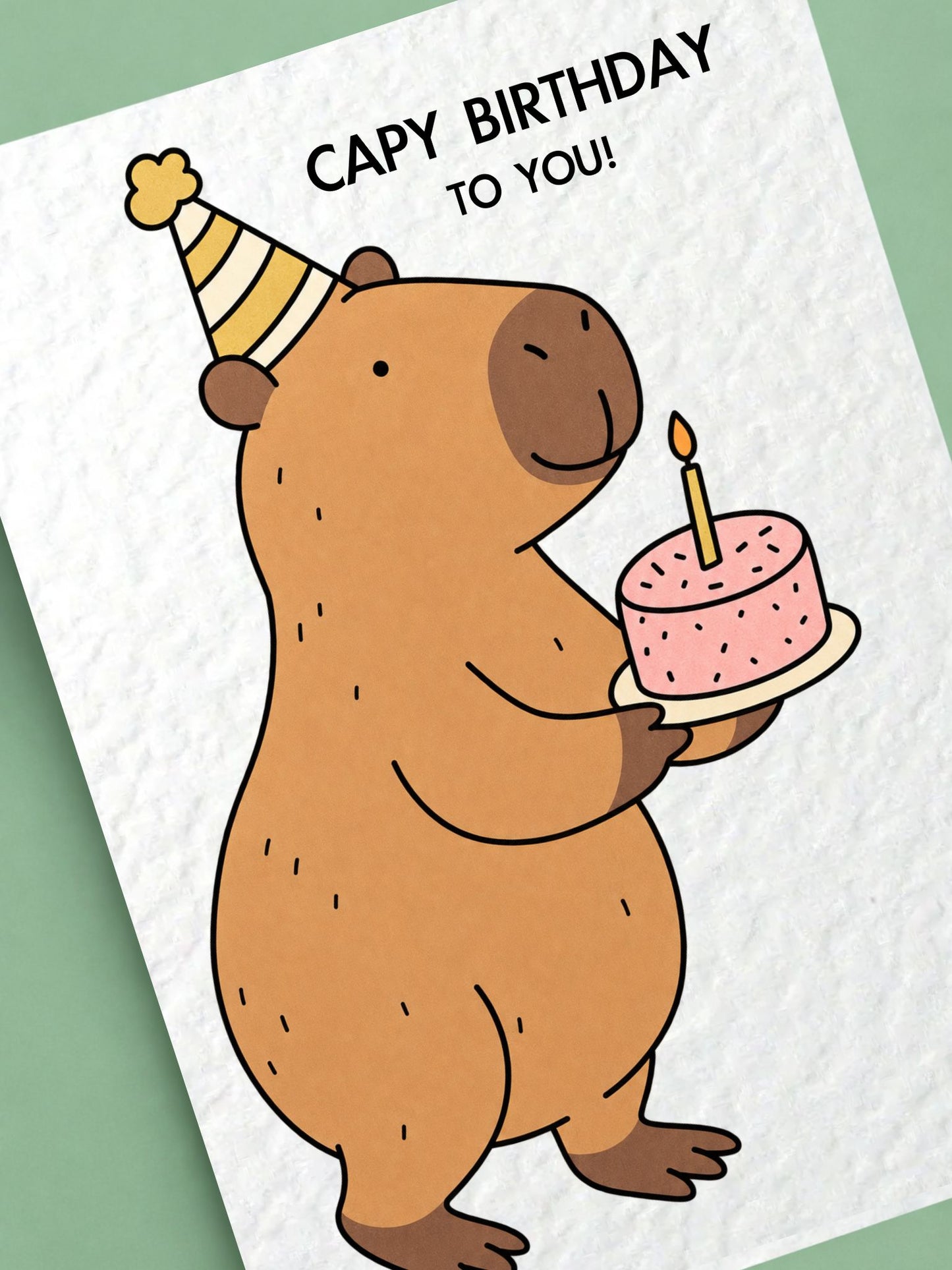 Funny “Capy Birthday to You!” Cute Capybara Holding Birthday Cake Greeting Gift