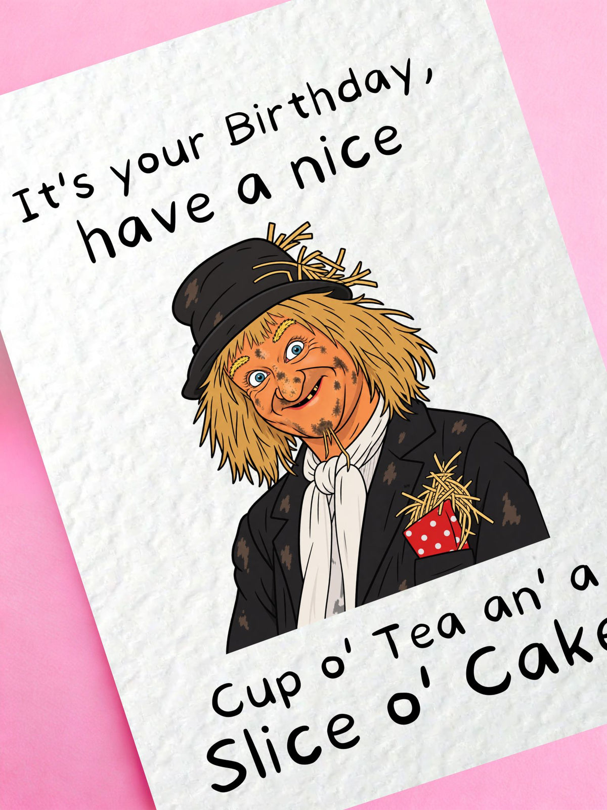 Funny Birthday Card, The Classic “Cup O’ Tea An’ A Slice O’ Cake” Quote, British TV, Nostalgia Quirky Humour Greeting Gift, Worzel Gummidge