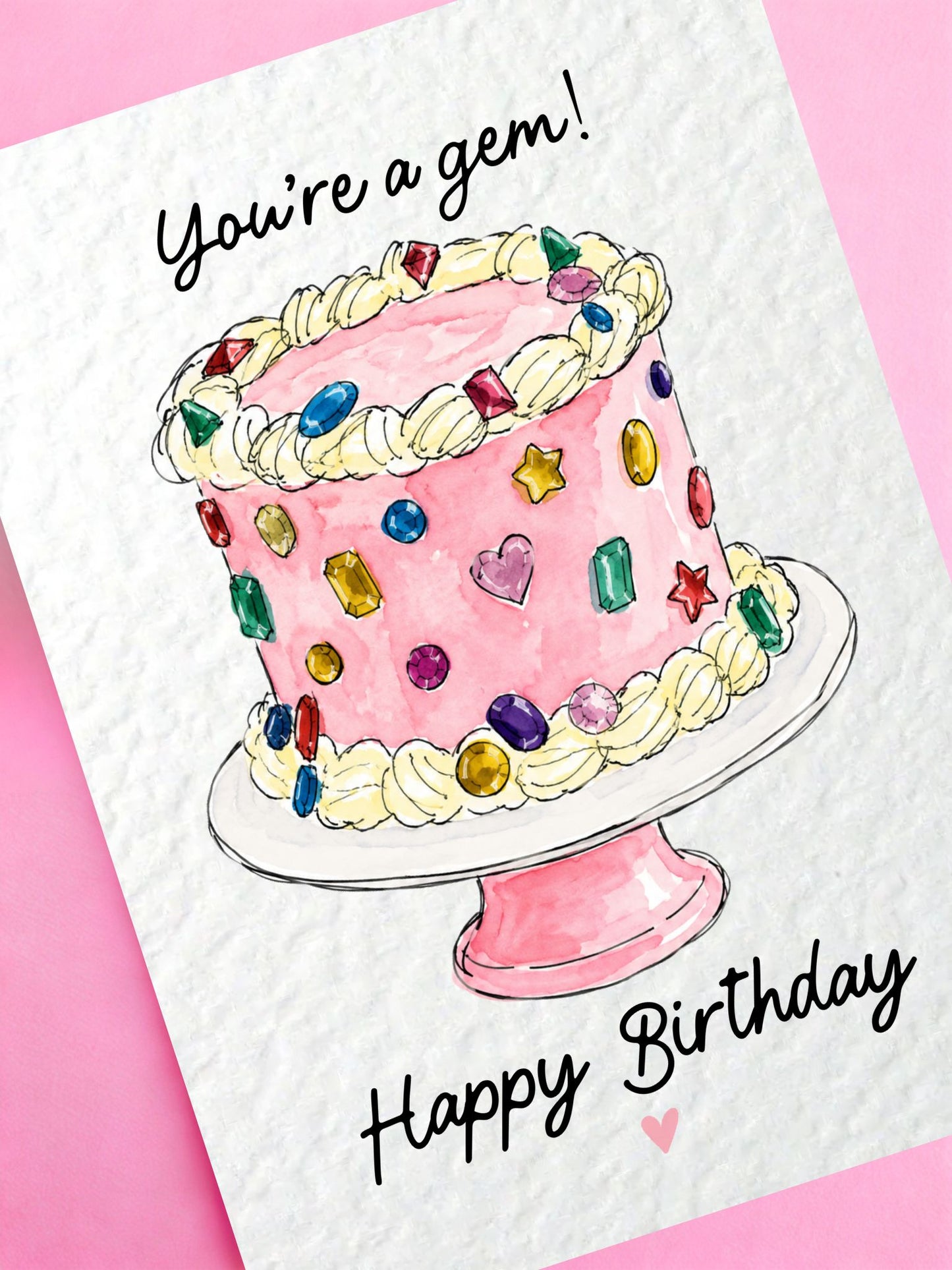 Bedazzled Gemstone Birthday Card, Jewelled Gem Cake, Sparkly Jewel Gift, You’re a Gem! Trending Cool Girl Greeting