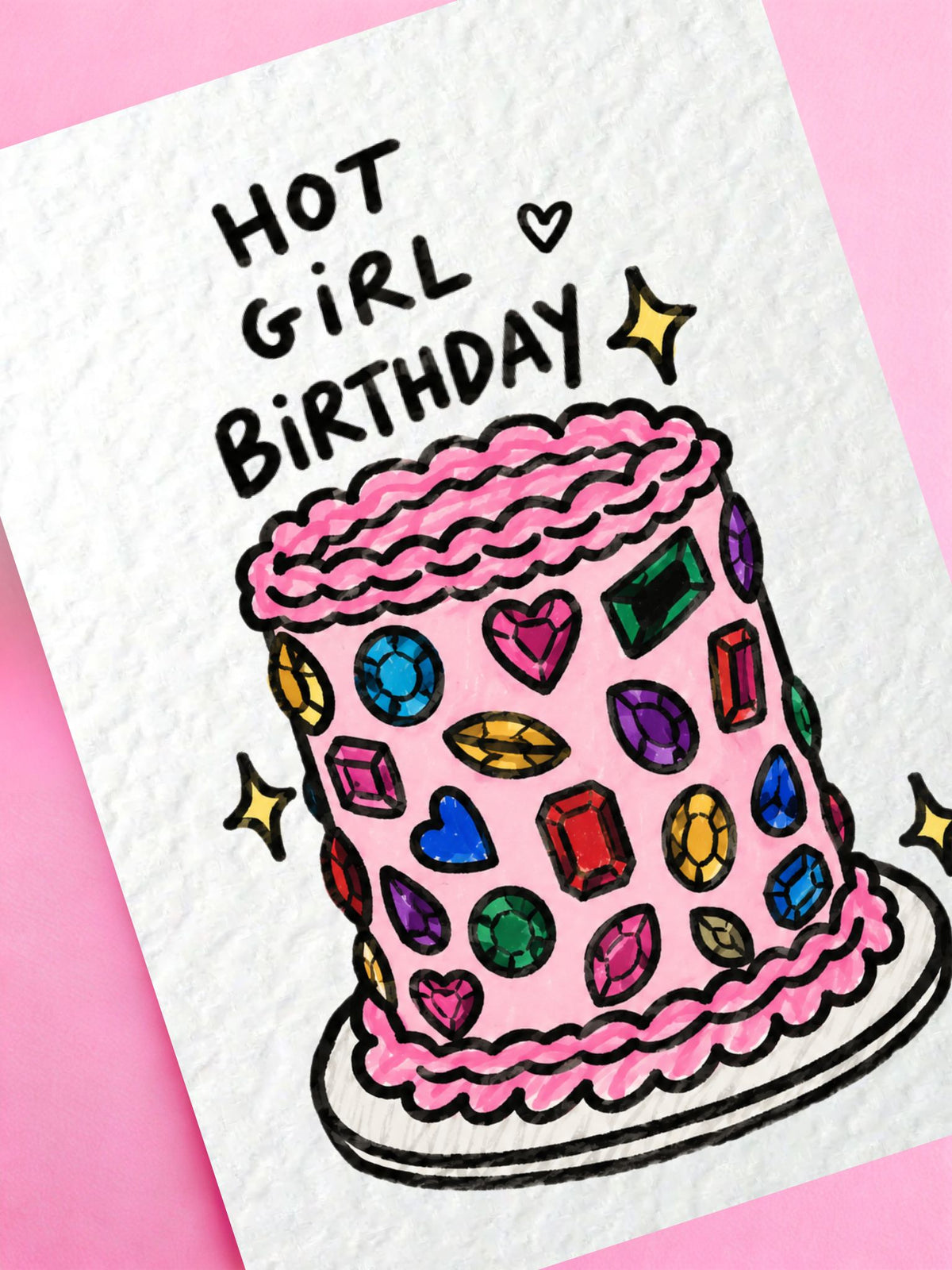 Bedazzled Gemstone Birthday Card, Jewelled Gem Cake, Sparkly Jewel Gift, Hot Girl Trending Cool Girl Greeting
