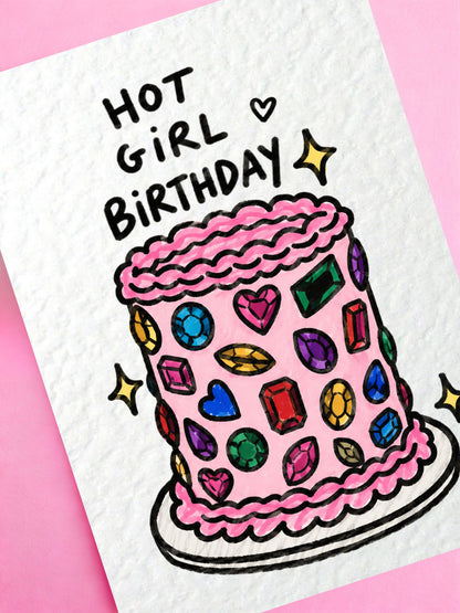 Bedazzled Gemstone Birthday Card, Jewelled Gem Cake, Sparkly Jewel Gift, Hot Girl Trending Cool Girl Greeting