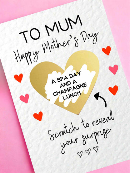 Mother's Day Surprise Scratch Card, Gift Reveal, Funny Greeting Card, Surprise Gift, Gold Heart