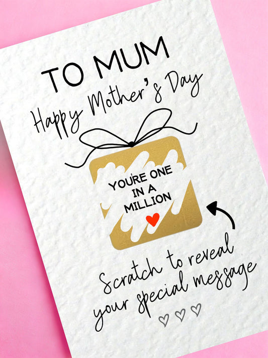 Mother's Day Surprise Scratch Card, You're One In A Million, Greeting Card, Surprise Gift, Gold Gift Present Box