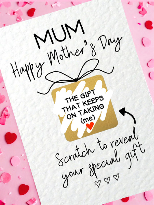 Mother's Day Surprise Scratch Card, The Gift That Keeps On Taking, Greeting Card, Surprise Gift, Gold Gift Present Box