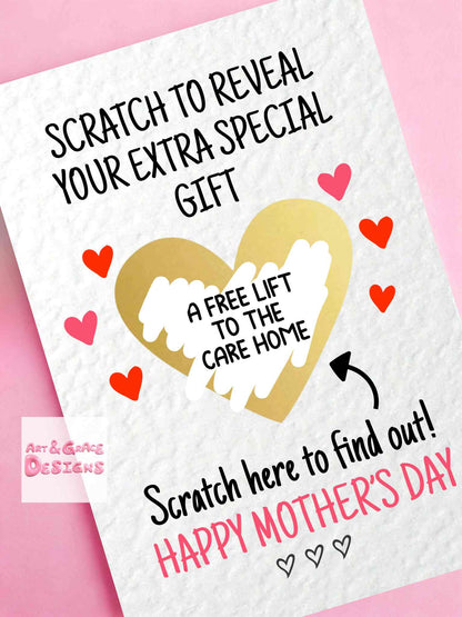 MOTHER'S DAY Surprise Scratch Card, Gift Reveal, Funny Greeting Card, Surprise Gift, Red Heart